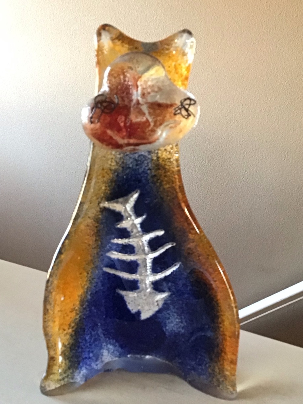 Handmade Cassandre Glass Studio Sandblast Cat